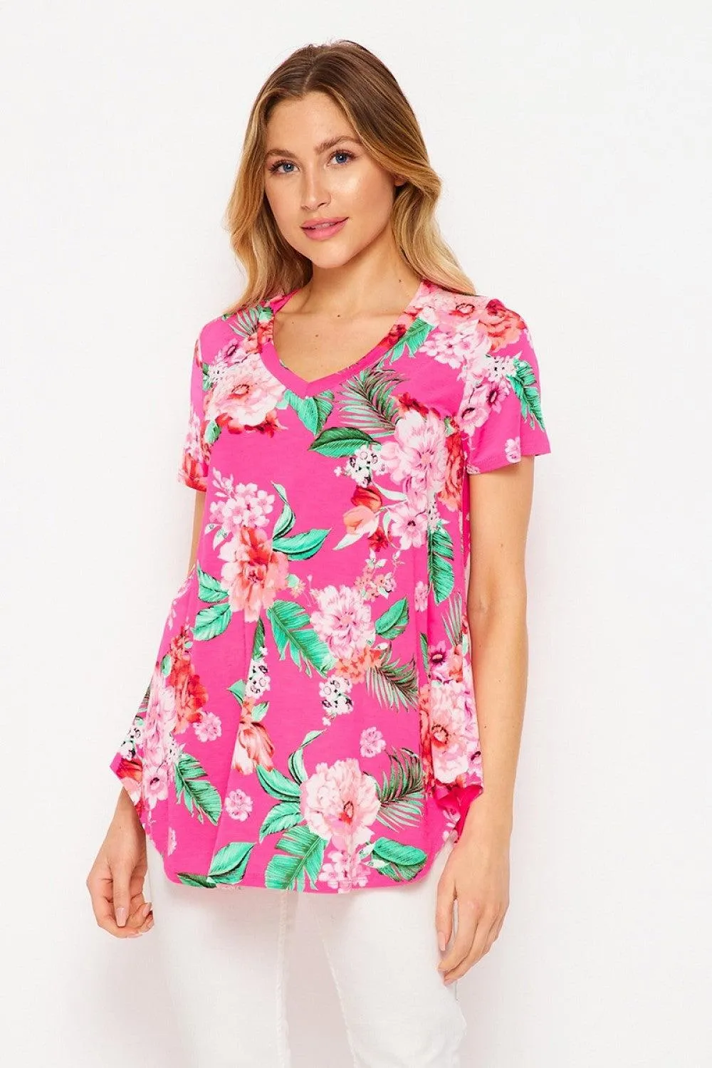 "Casey" Short Sleeve Floral V Neck