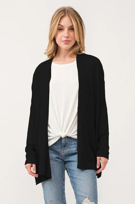 Ribbed Drop Shoulder Cardigan w/ Side Slits