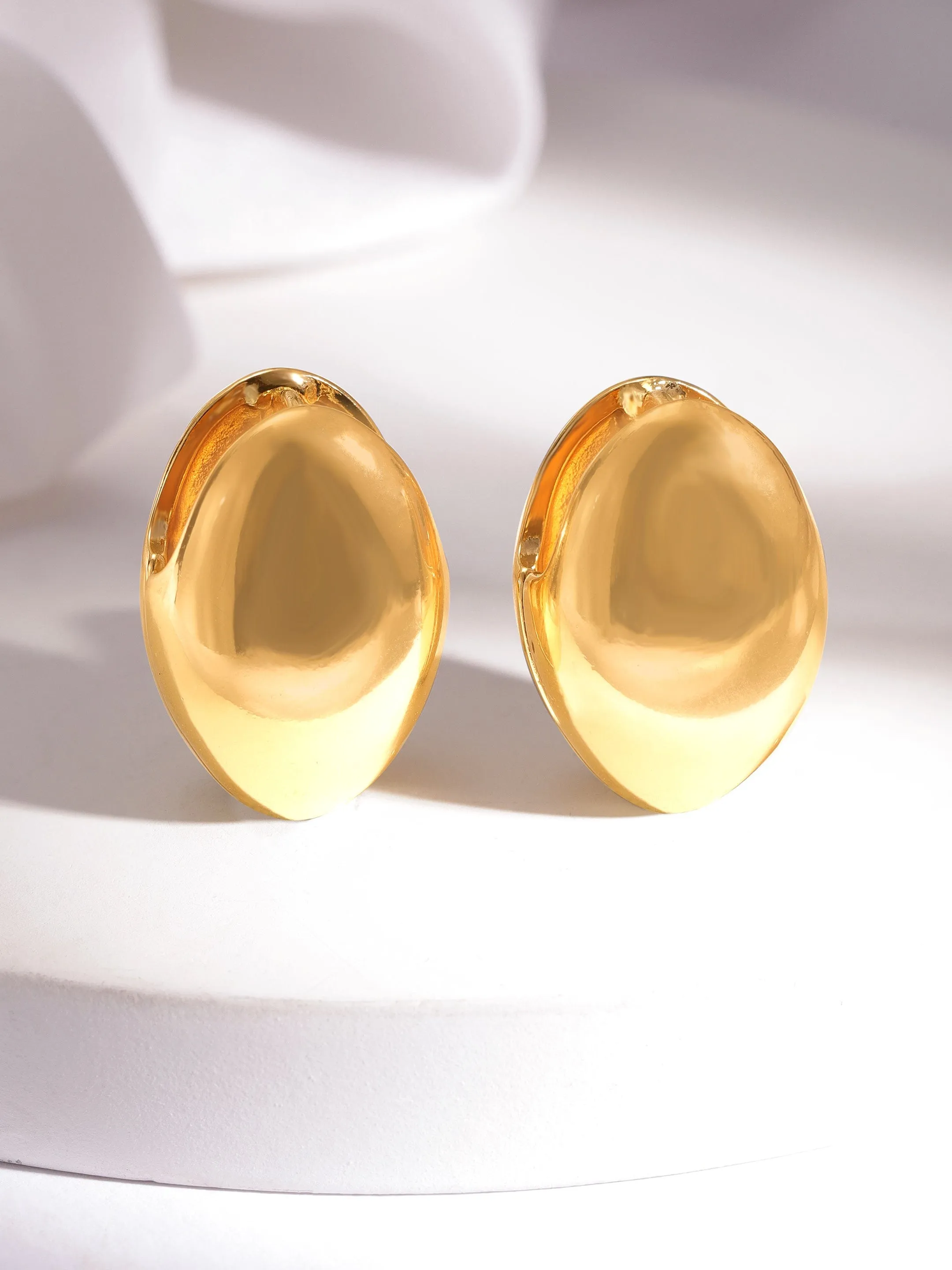 Rubans Voguish Gold-Plated Oval Studs Earrings