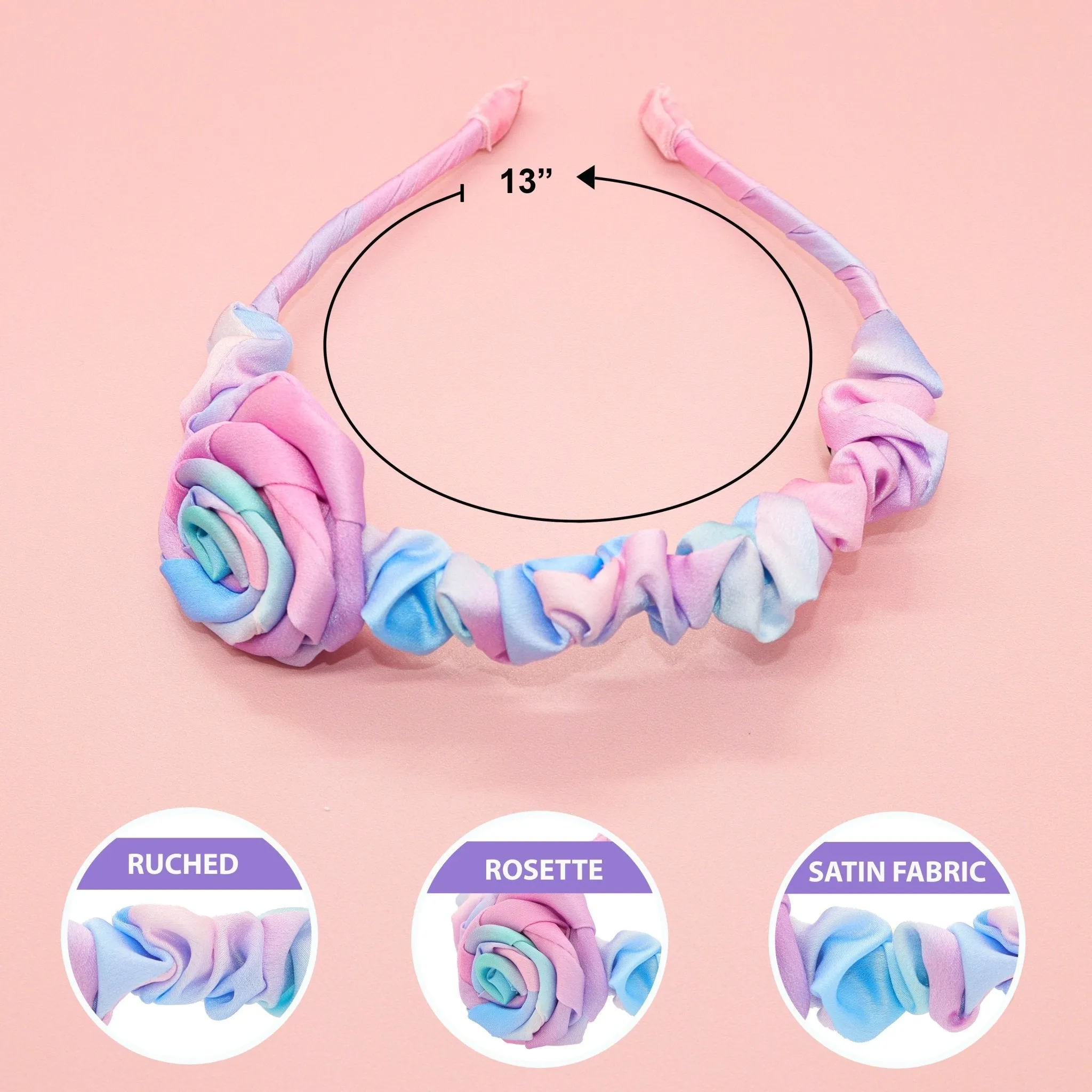 Satin Tie Dye Ruched Rosette Headbands - 2 Pack