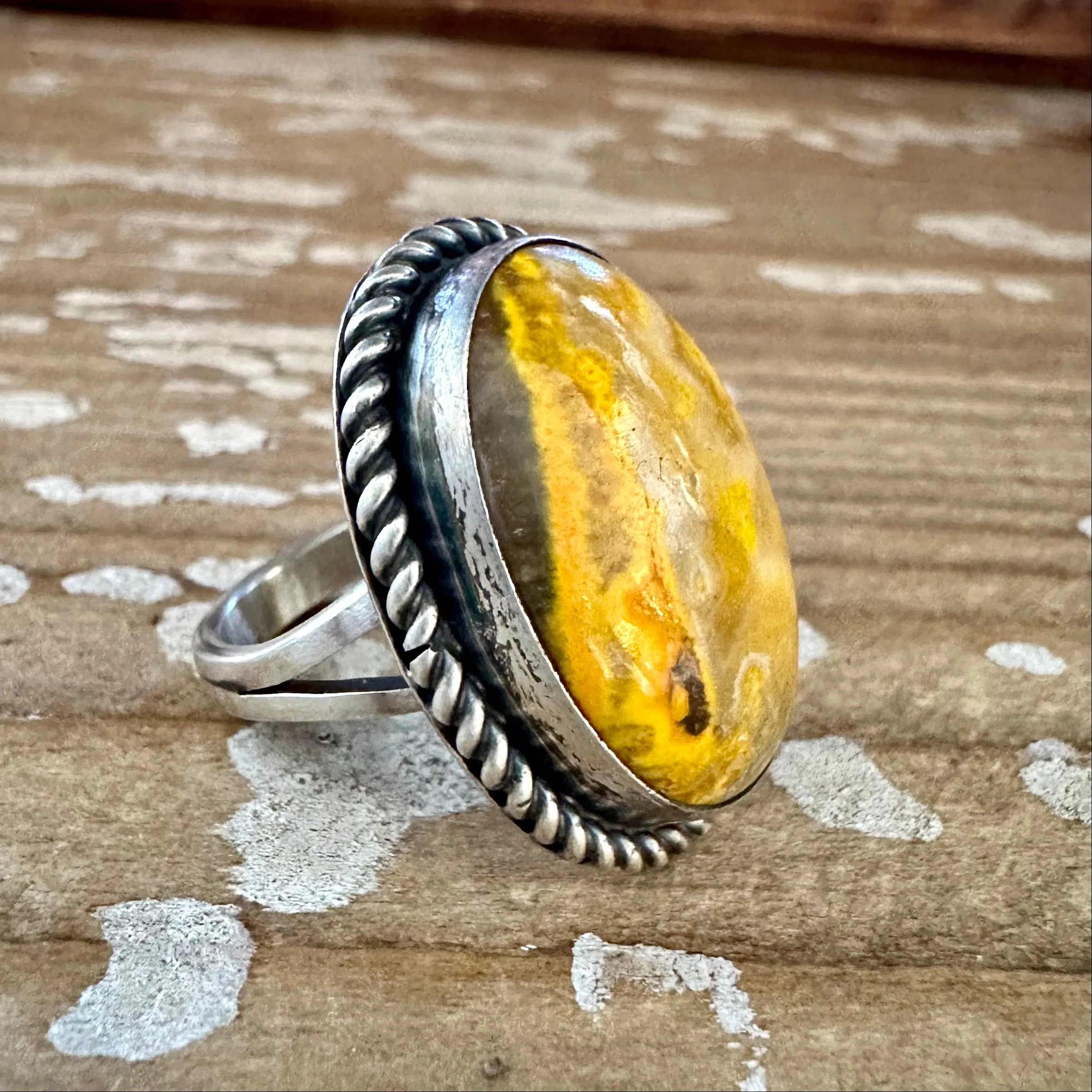 SCOTT SKEETS Navajo Bumblebee Jasper and Sterling Silver Ring  Size 6