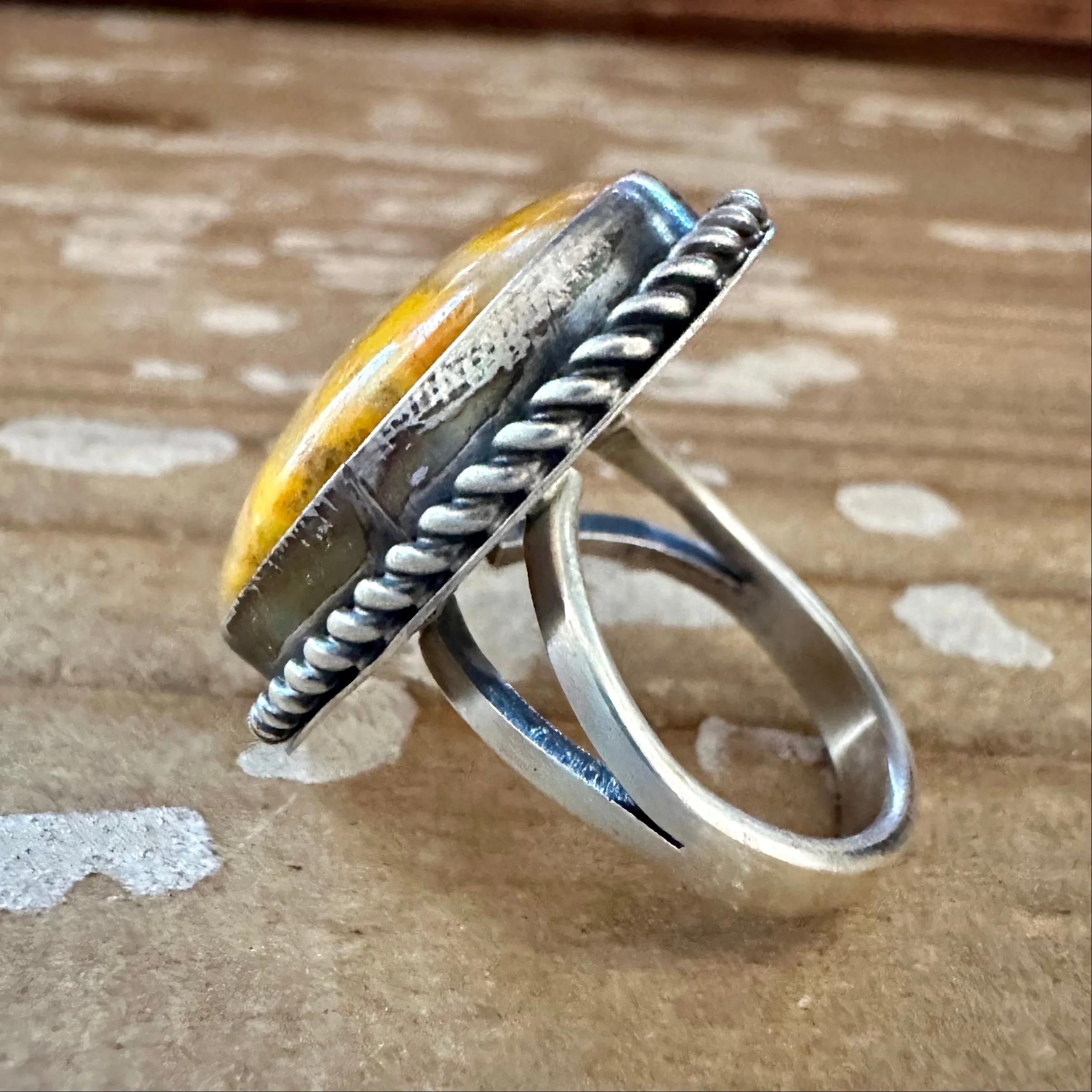 SCOTT SKEETS Navajo Bumblebee Jasper and Sterling Silver Ring  Size 6