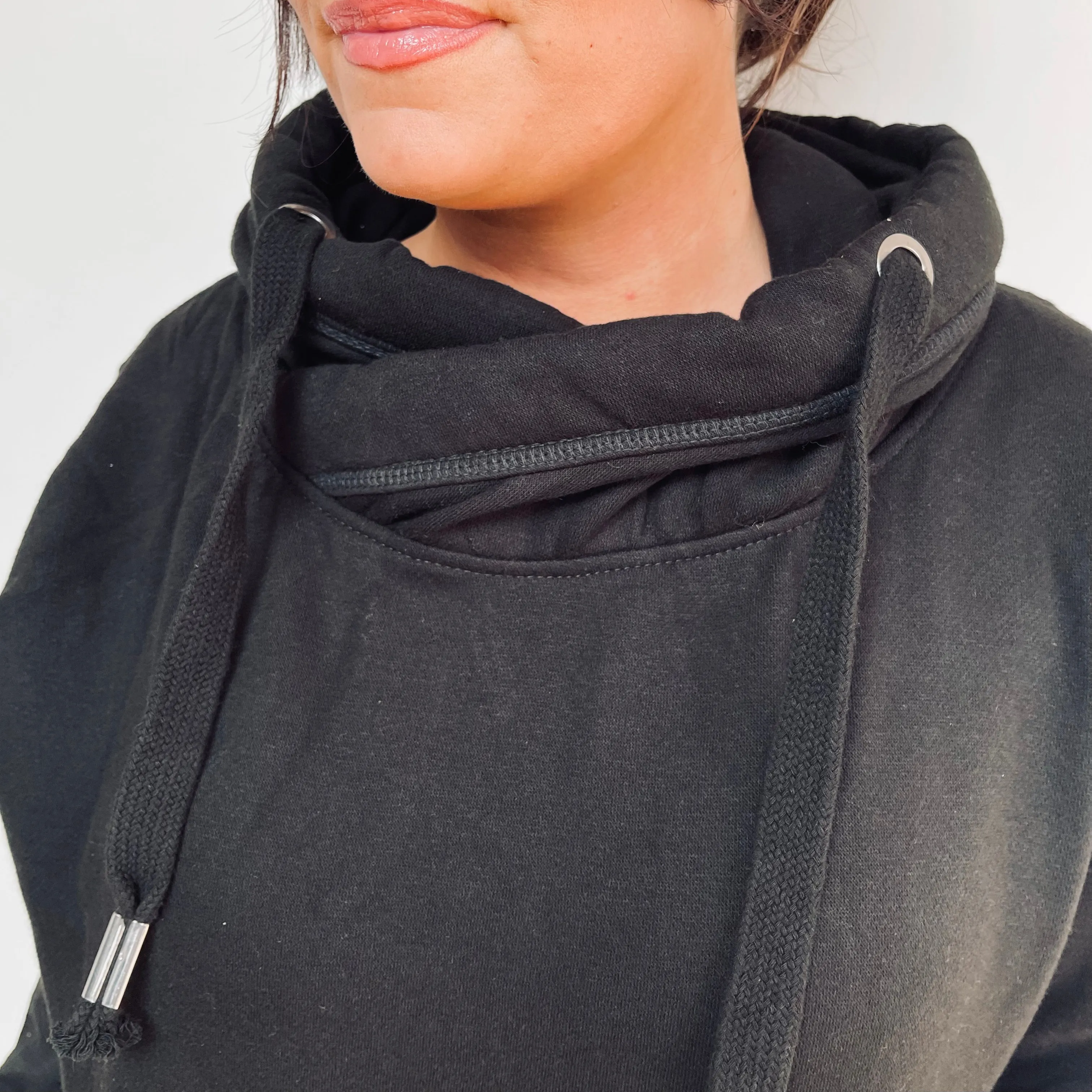 SECOND Luxury Cowl Neck Hoodie - Black XXL