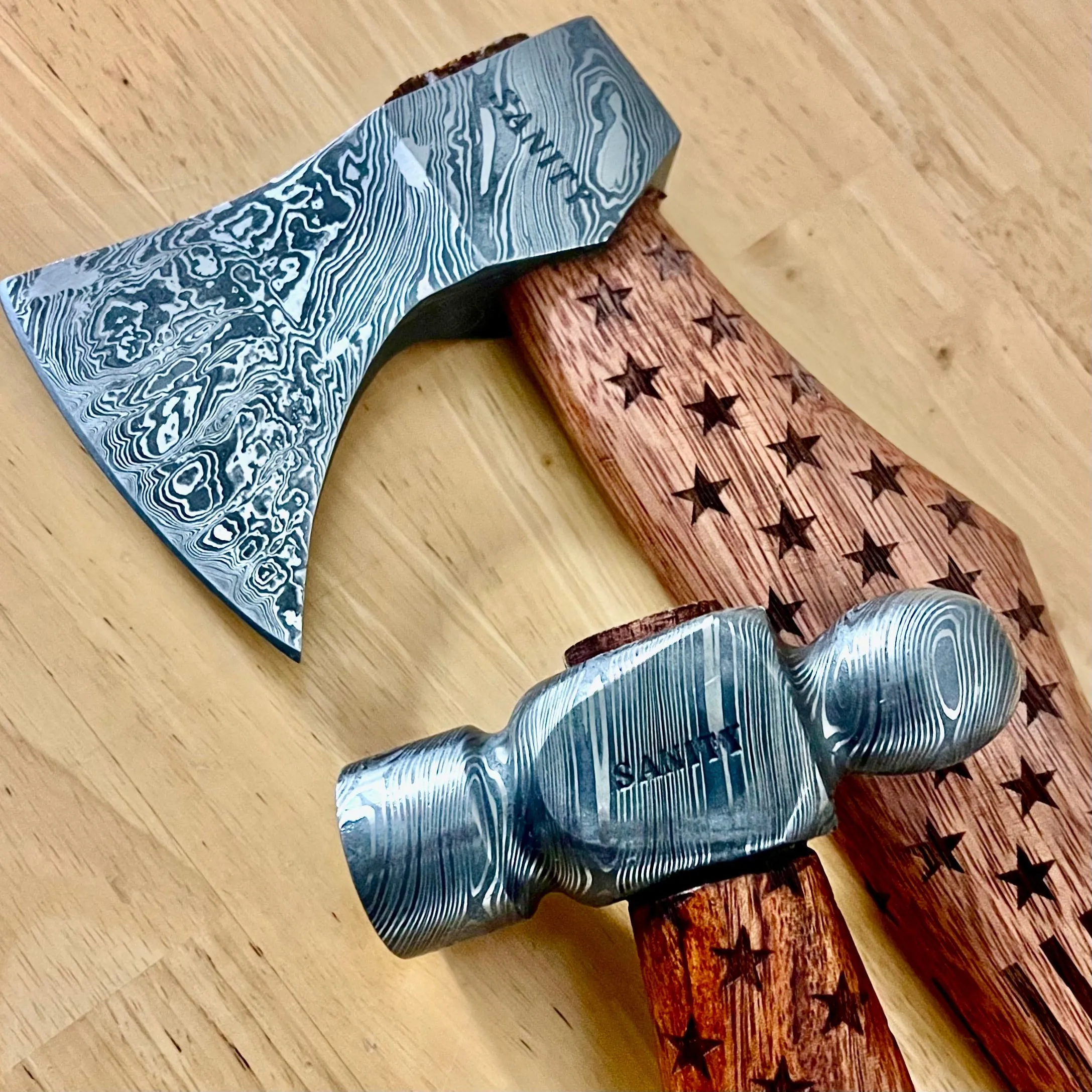 Set of We The People Ball Peen Gavel & Damascus Chopper