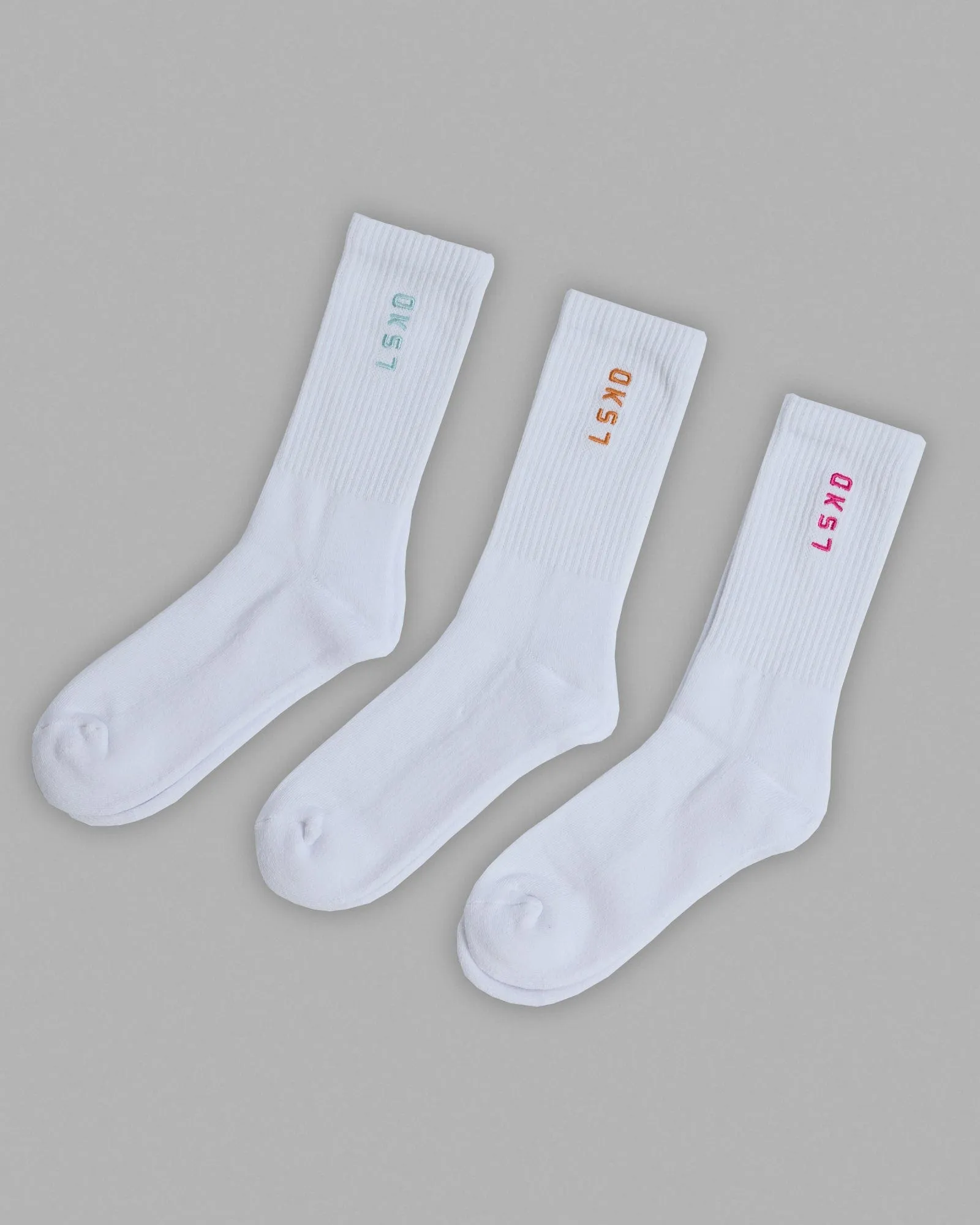 Signal 3 Pack Crew Socks - White-Turq-Tang-Pink