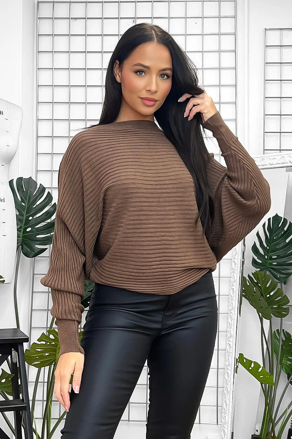 Soft Rib Knit Slouchy Pullover