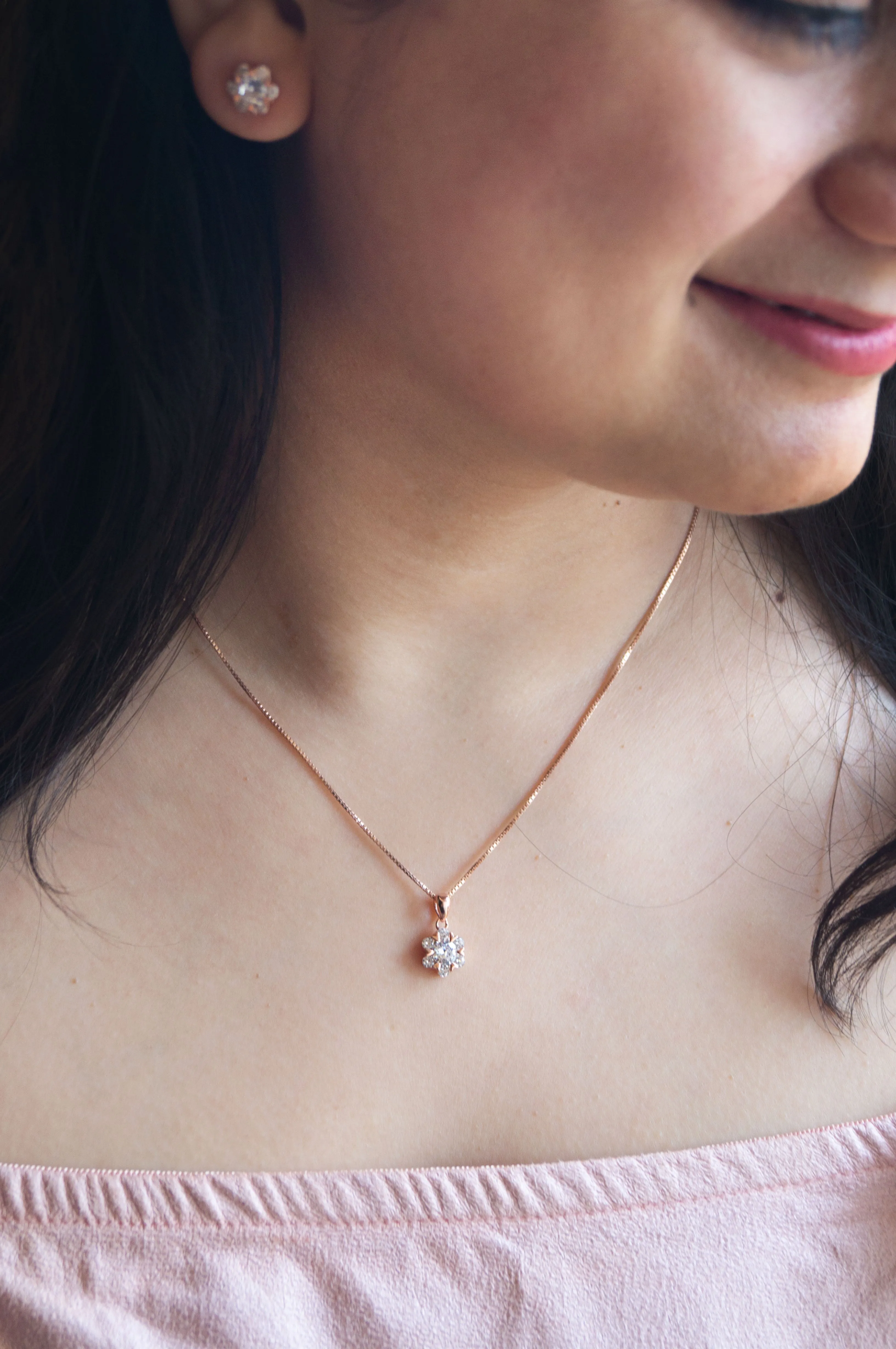 Solitaire Cluster Rose Gold Plated Sterling Silver Pendant