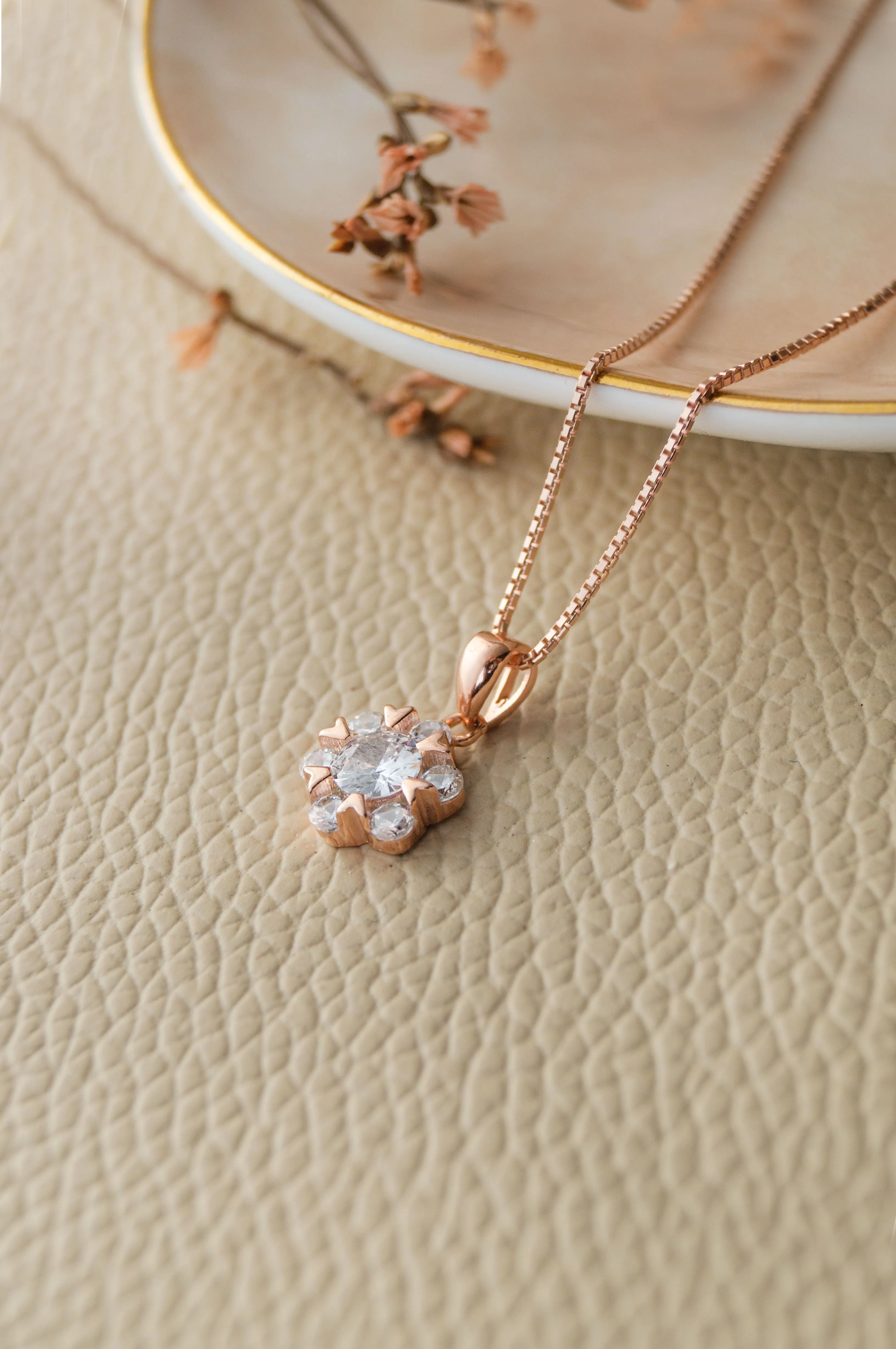 Solitaire Cluster Rose Gold Plated Sterling Silver Pendant