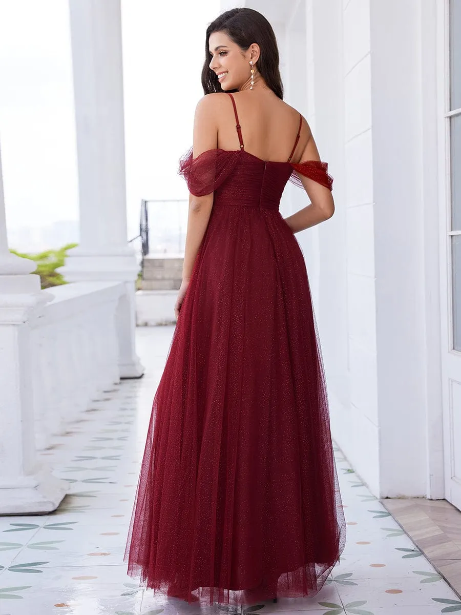 Spaghetti Strap Backless Sweetheart A-Line Tulle Bridesmaid Dress