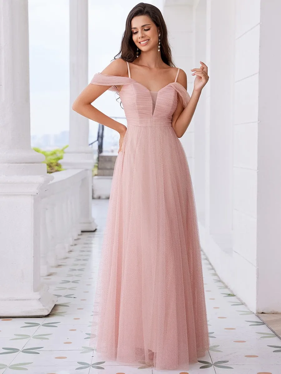 Spaghetti Strap Backless Sweetheart A-Line Tulle Bridesmaid Dress