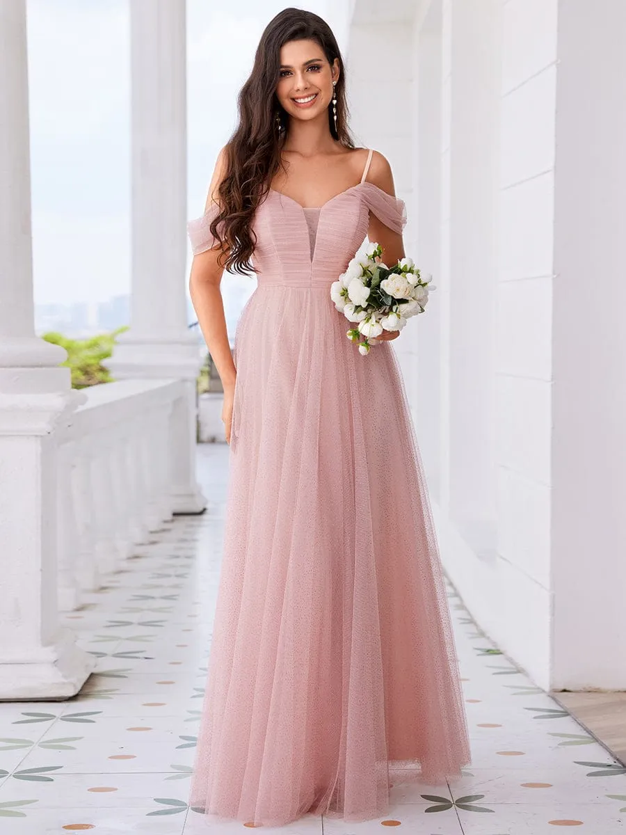 Spaghetti Strap Backless Sweetheart A-Line Tulle Bridesmaid Dress