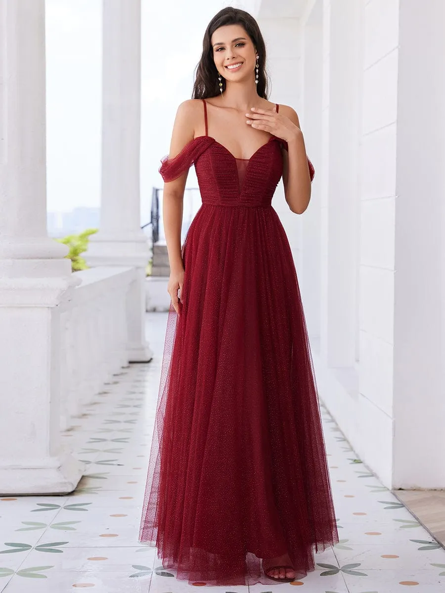 Spaghetti Strap Backless Sweetheart A-Line Tulle Bridesmaid Dress