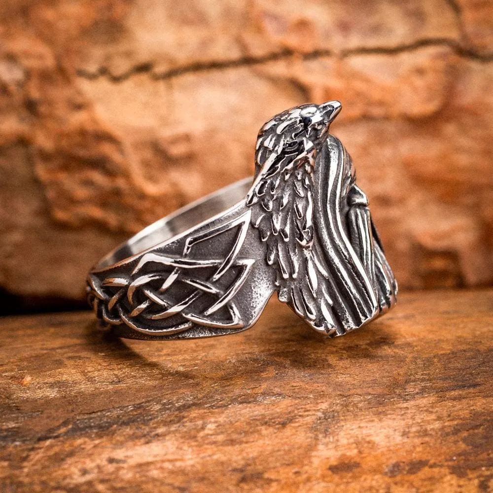 Stainless Steel Odin and Raven Ring