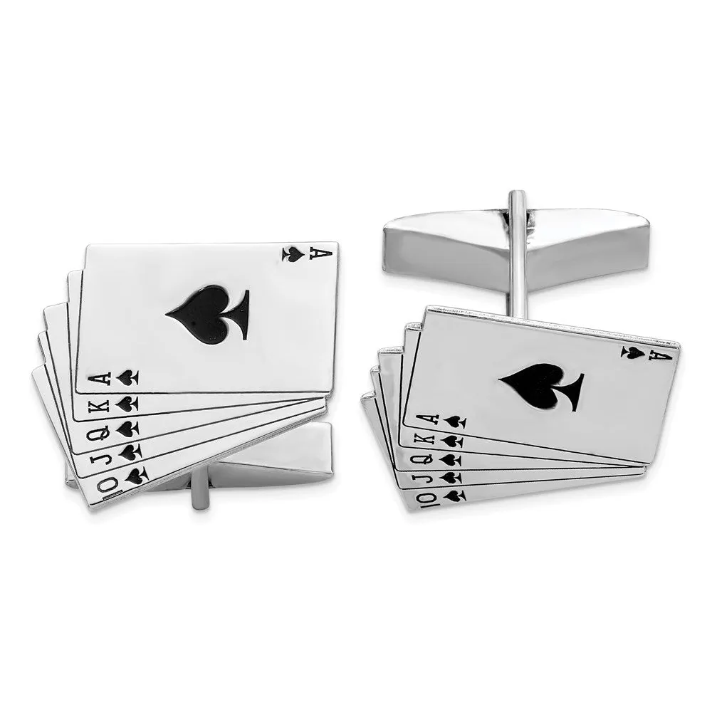 Sterling Silver Rhodium-plated Royal Flush Cuff Links