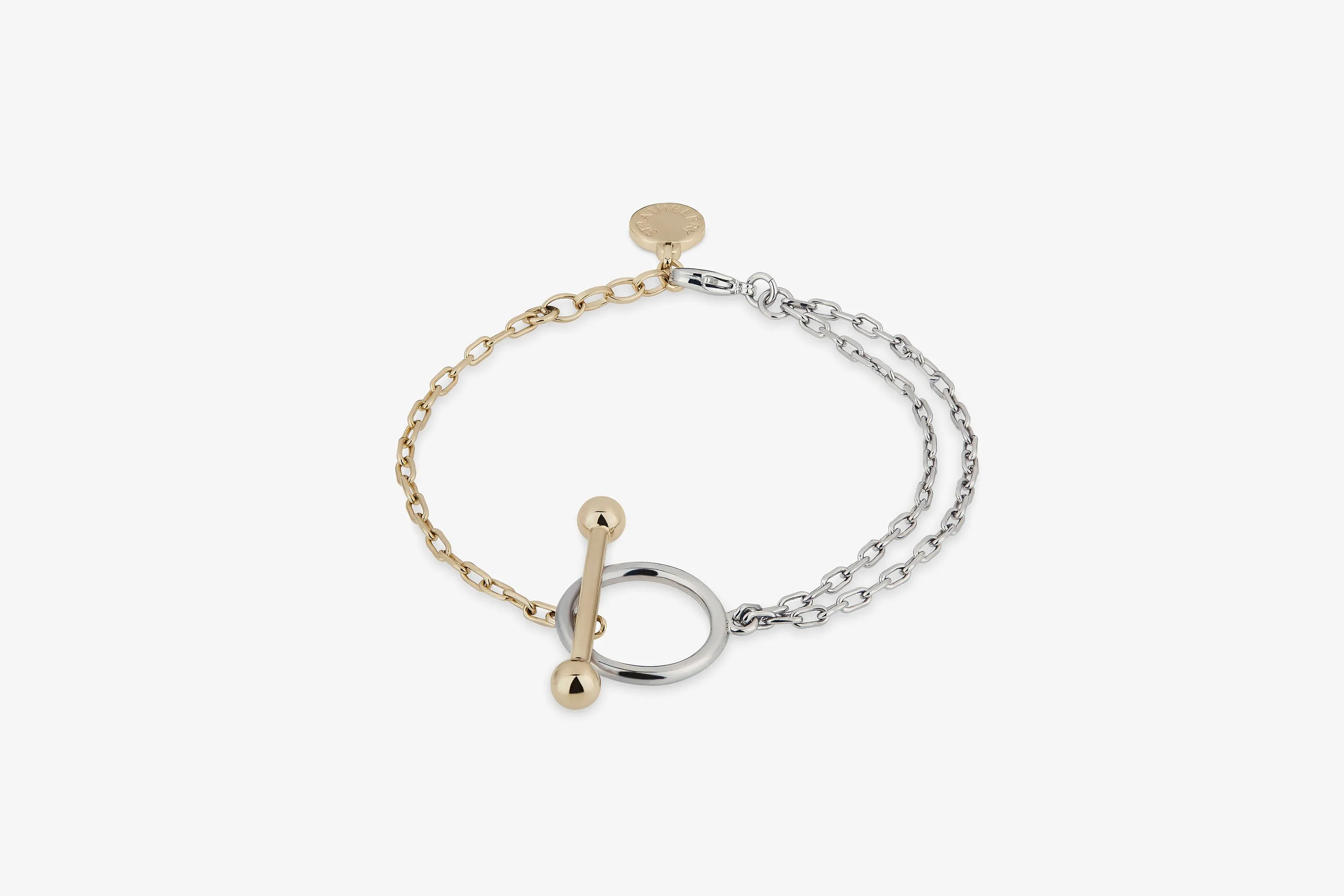 T Bar Dual Chain Bracelet - Gold/Silver