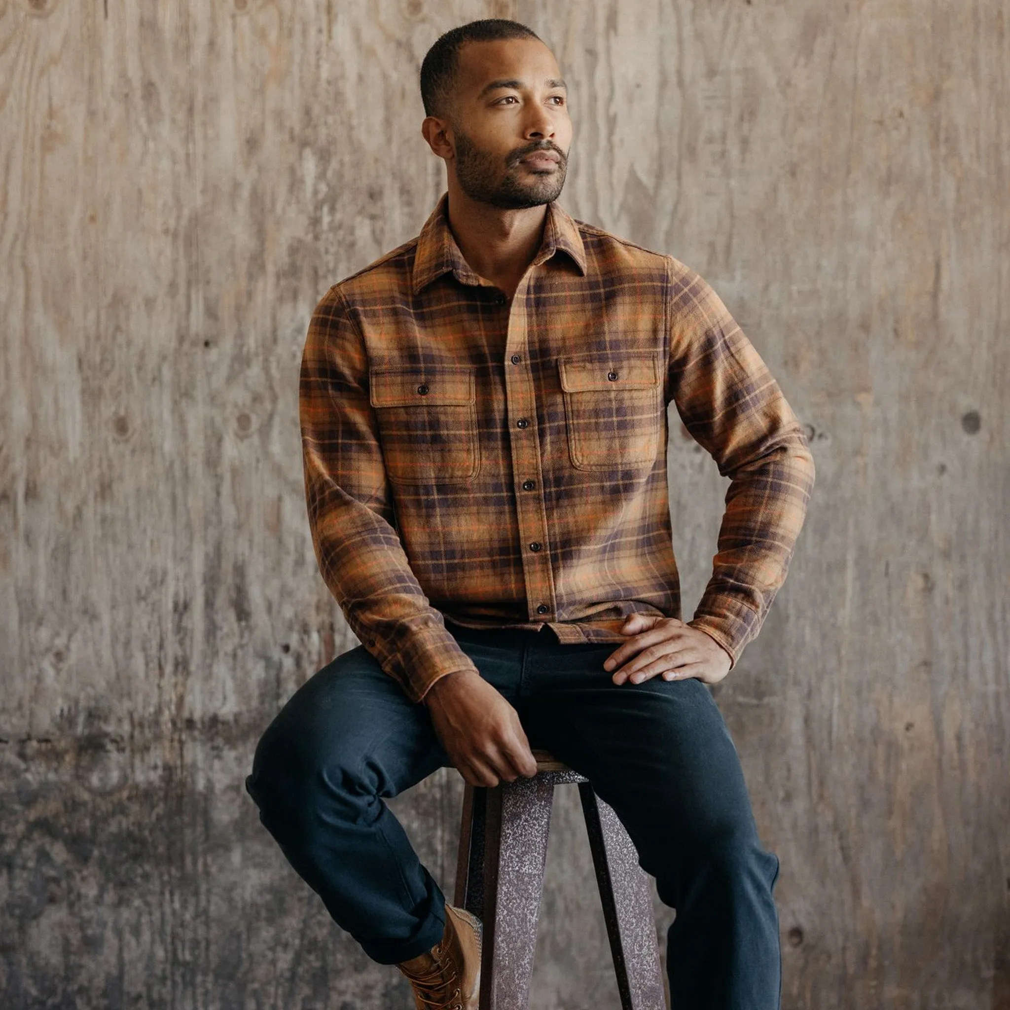 The Ledge Shirt in Tarnished Brass Plaid