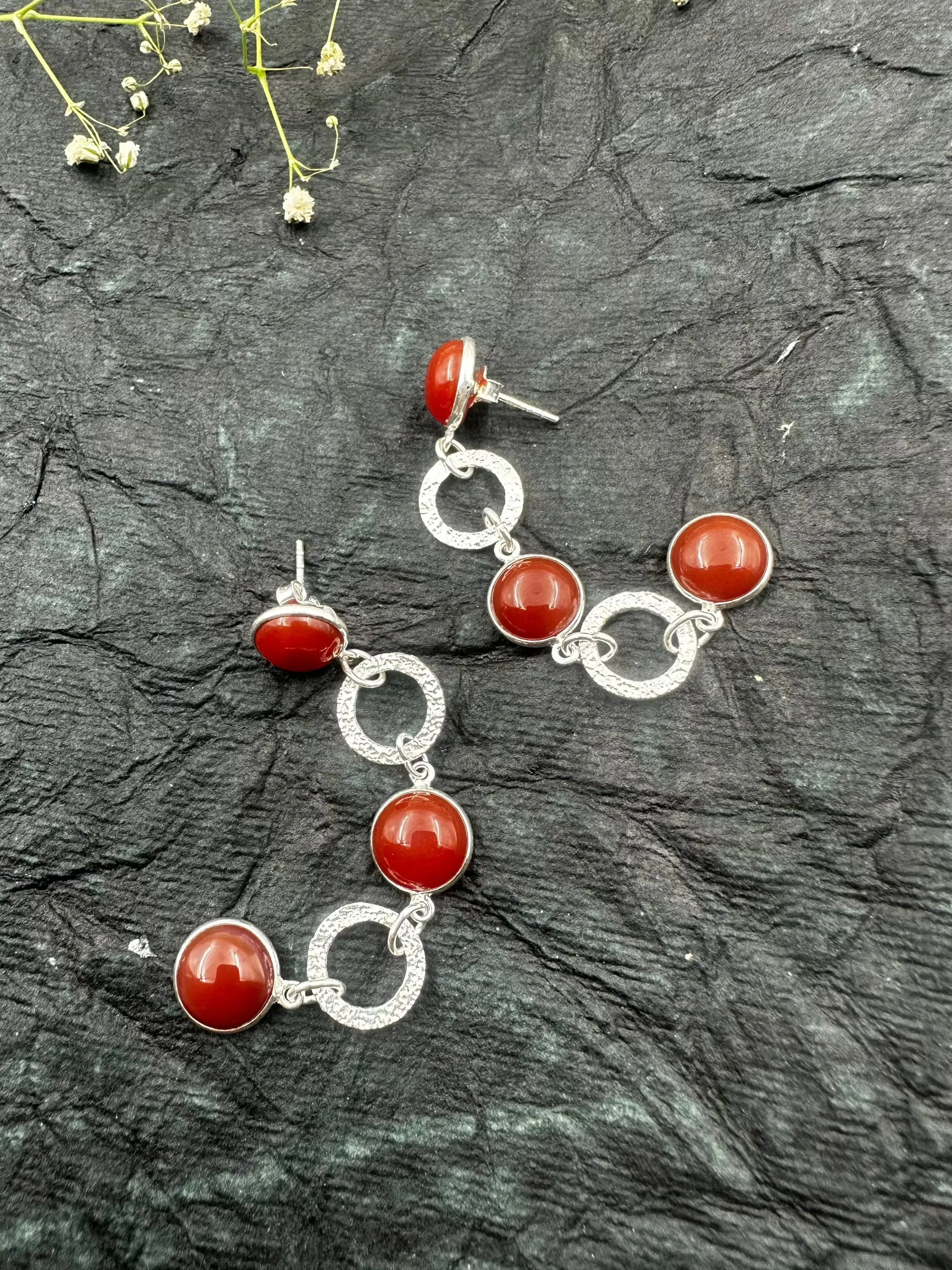 The Red Onyx Silver Gemstone Earrings