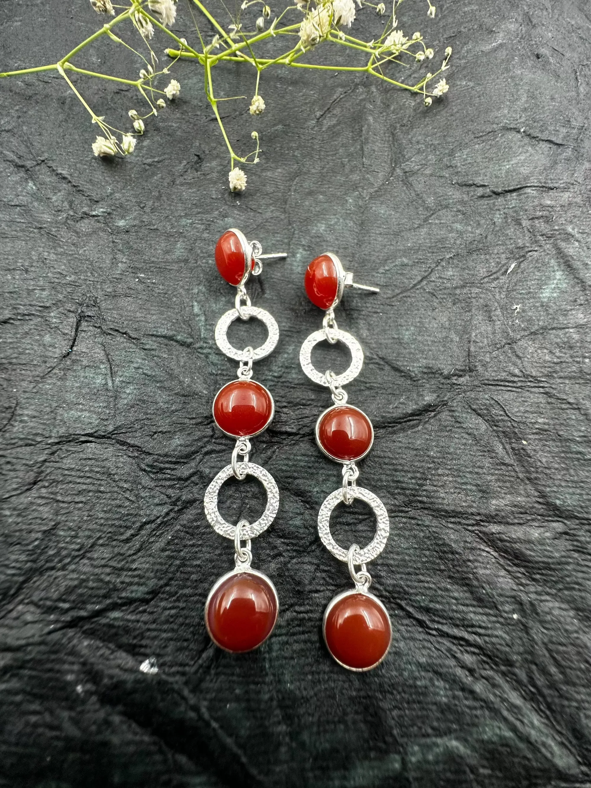 The Red Onyx Silver Gemstone Earrings