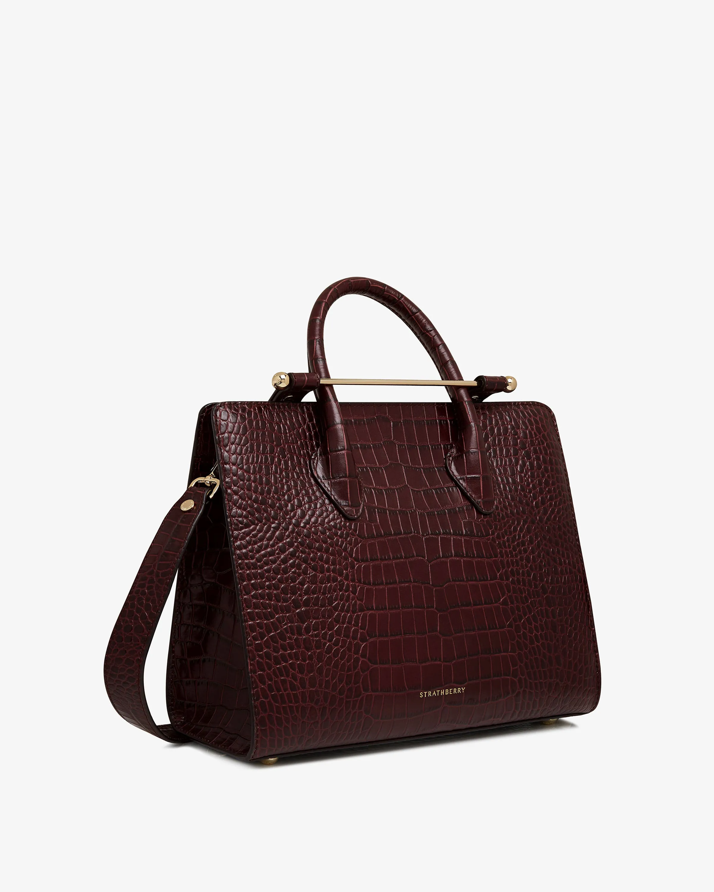 The Strathberry Midi Tote - Croc-Embossed Leather Burgundy