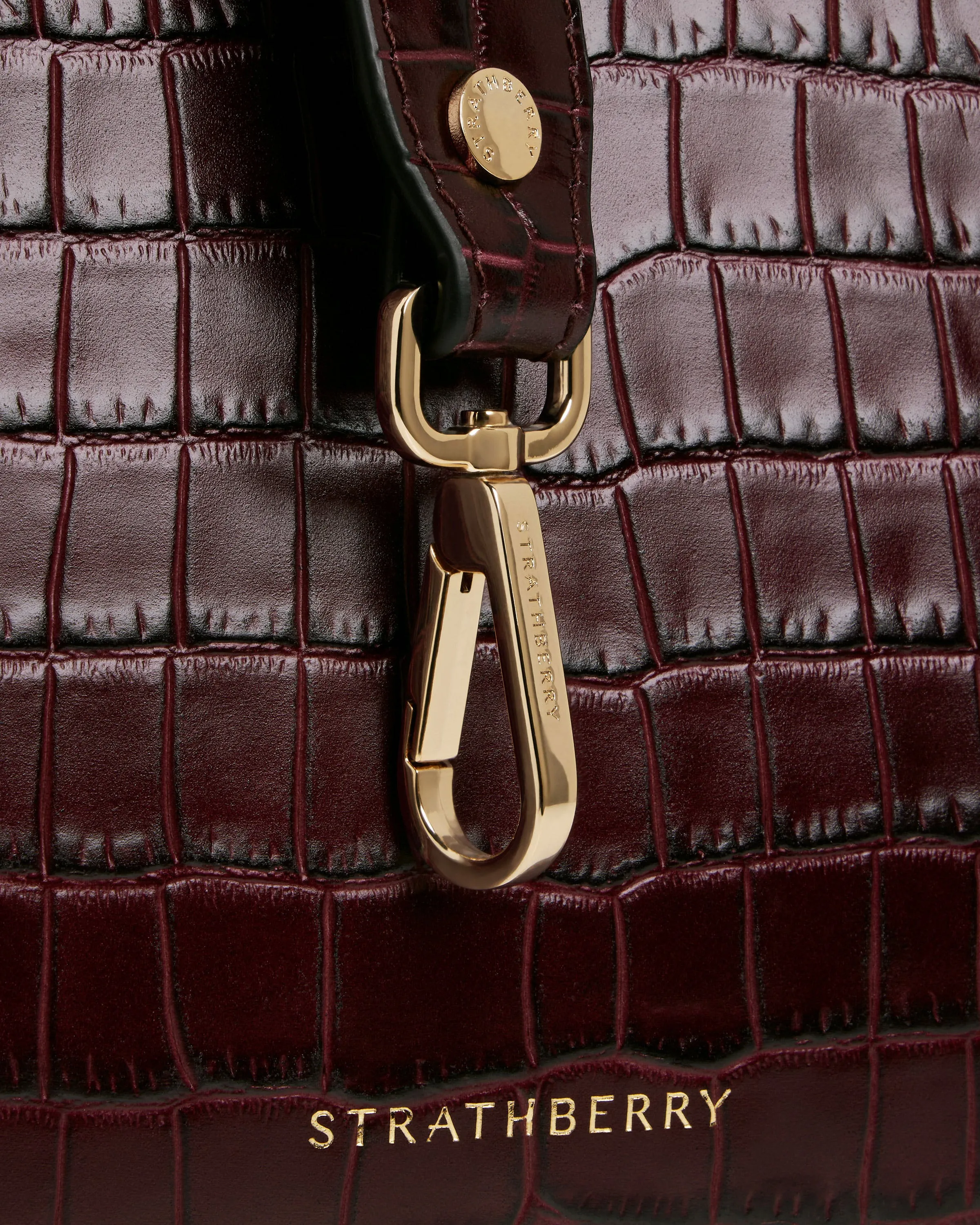 The Strathberry Midi Tote - Croc-Embossed Leather Burgundy