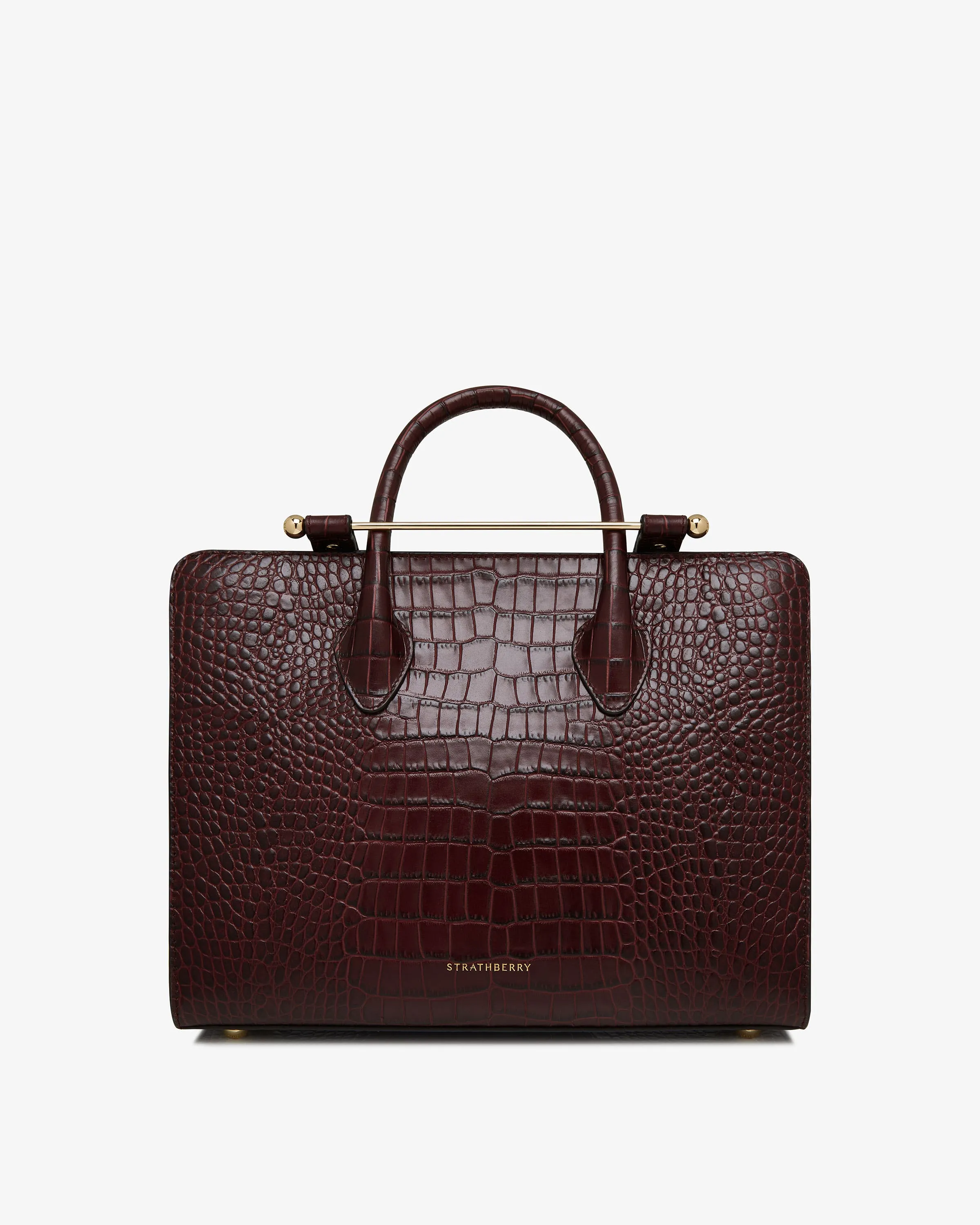 The Strathberry Midi Tote - Croc-Embossed Leather Burgundy