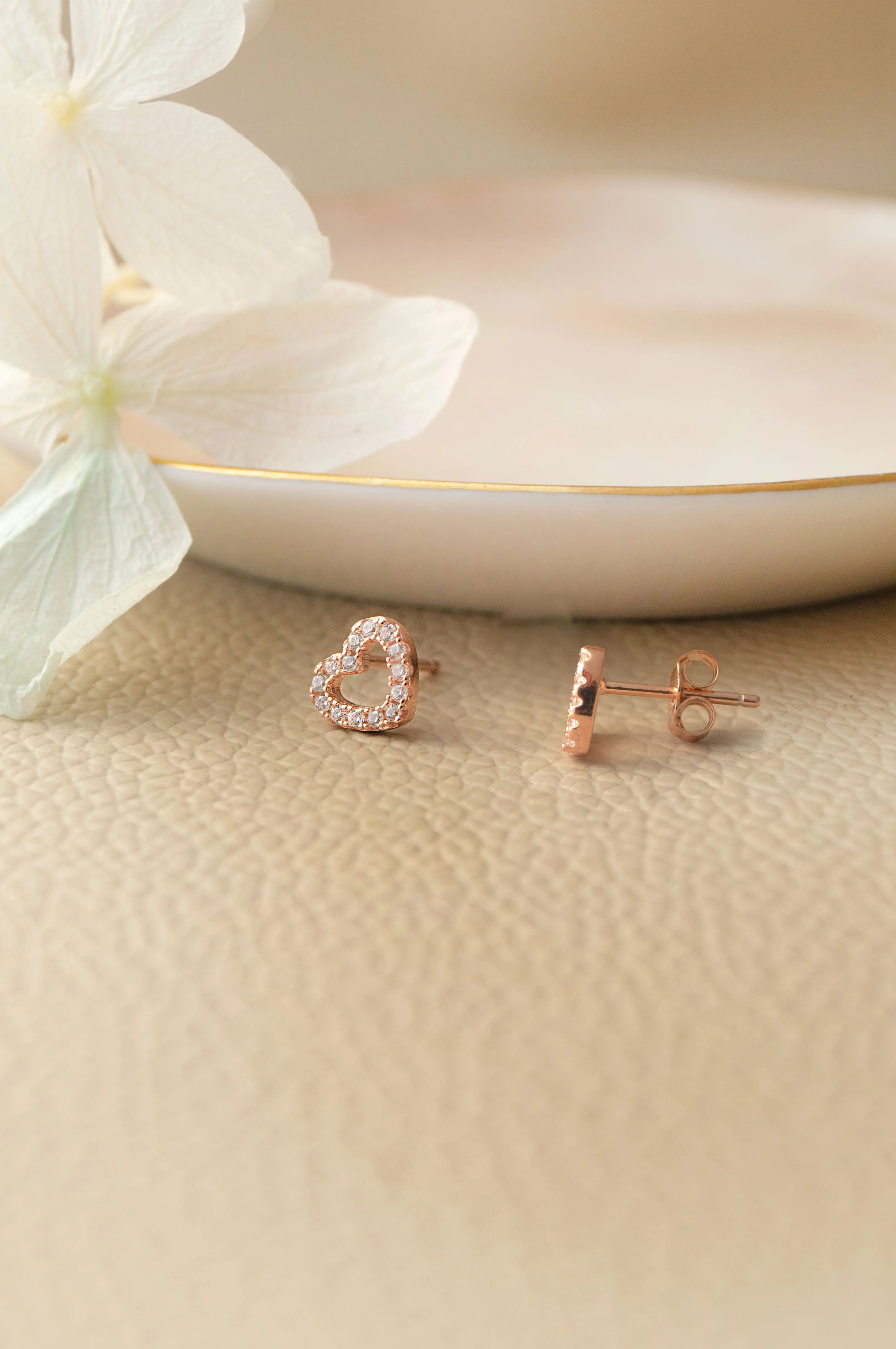 Tiny Hearts Rose Gold Plated Sterling Silver Stud Earrings