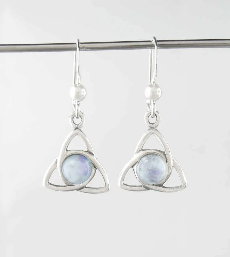 Triquetra With Rainbow Moonstone Cabochon Drop Earrings