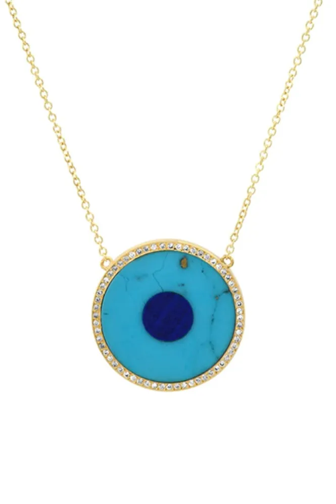 TURQUOISE INLAY EVIL EYE NECKLACE WITH DIAMONDS