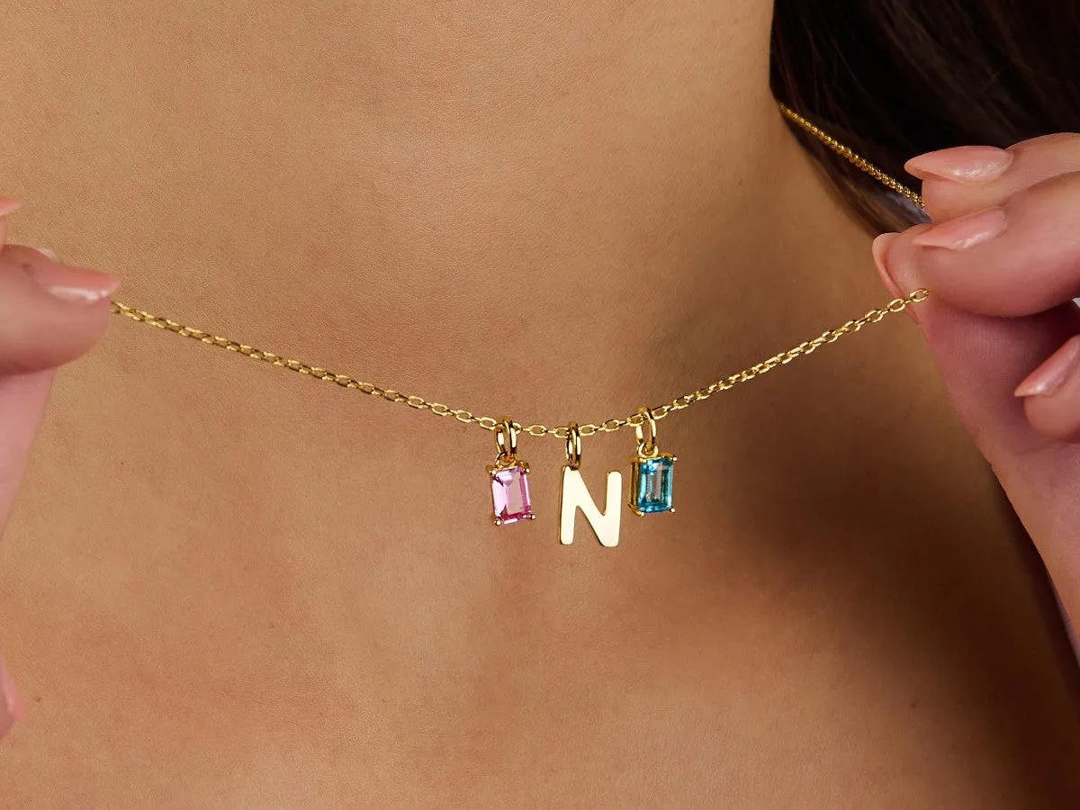 Two-Birthstone Capital Initial Necklace