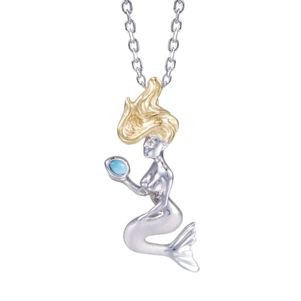 Two-Tone Wishing Mermaid Pendant with Larimar