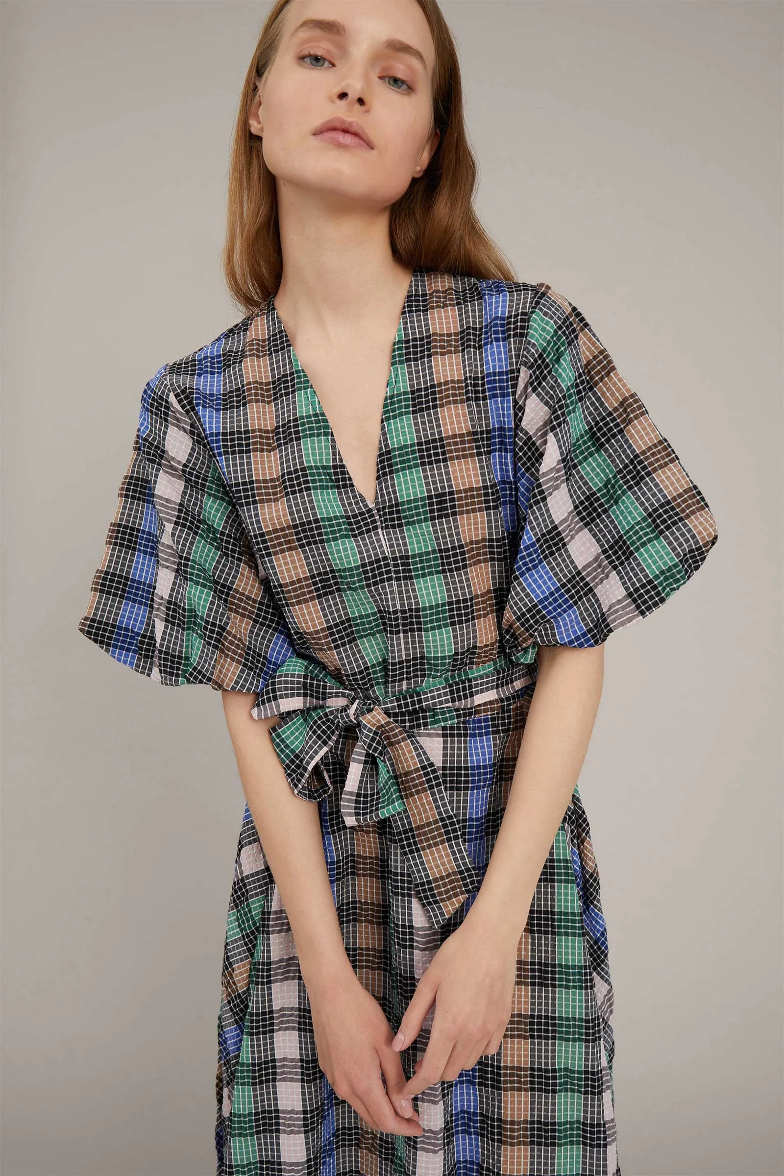 Vencer Checked Cotton Maxi Dress