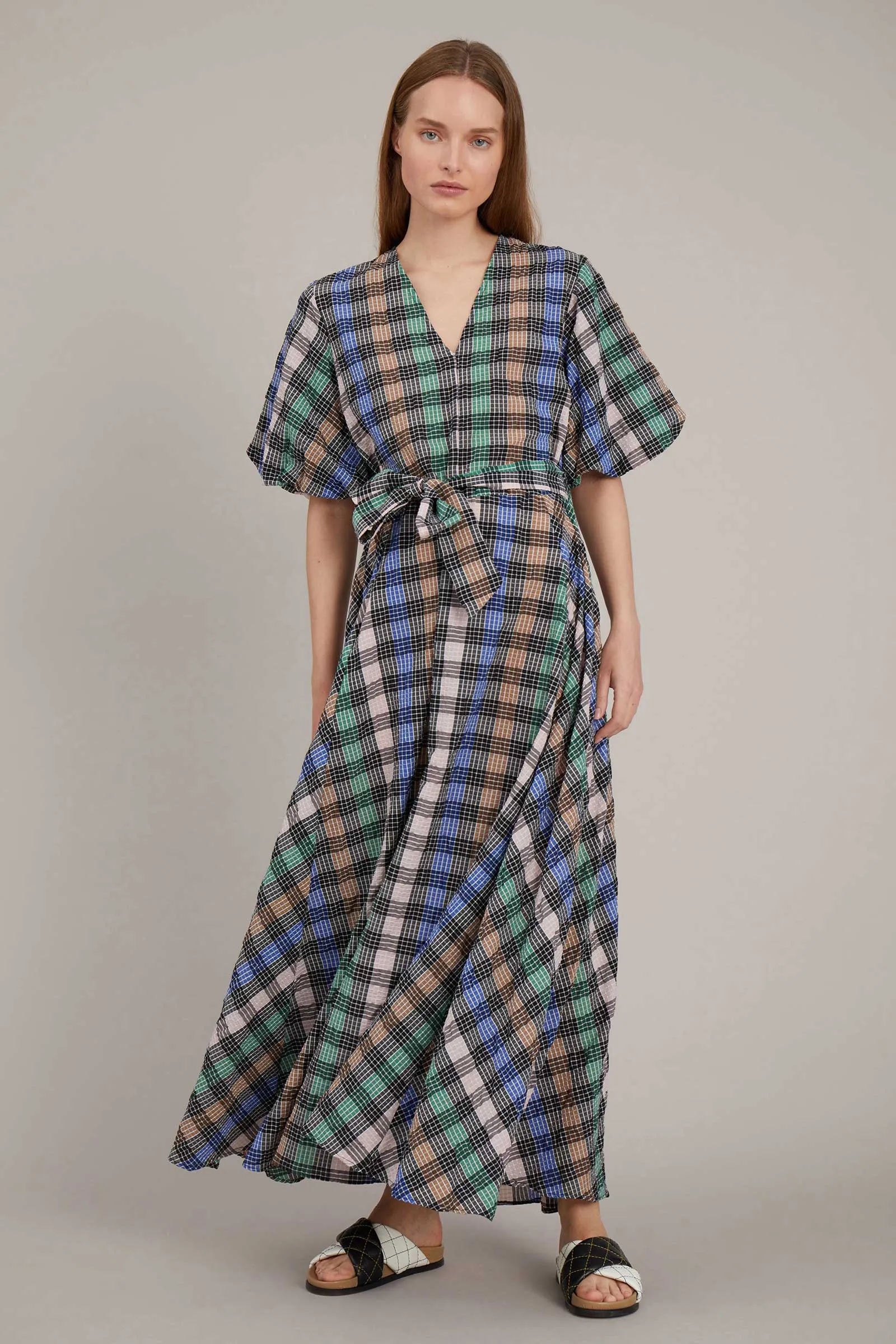 Vencer Checked Cotton Maxi Dress