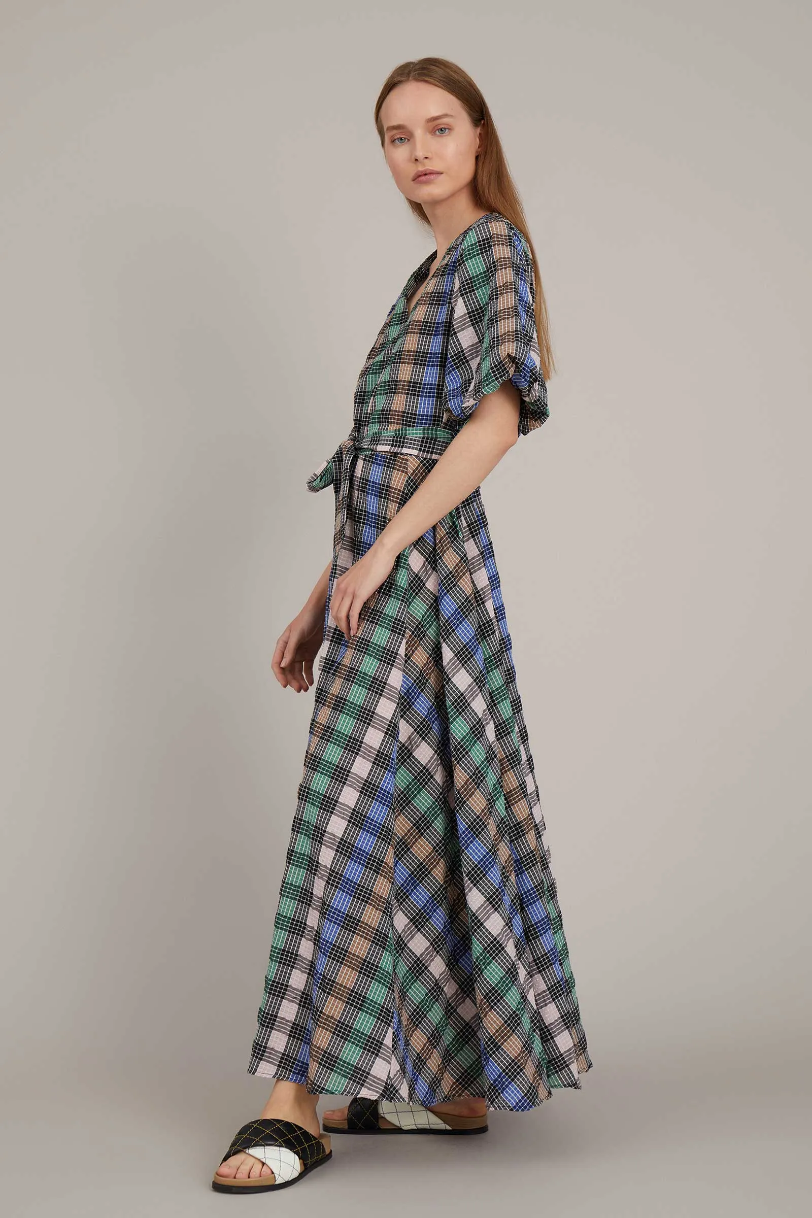 Vencer Checked Cotton Maxi Dress