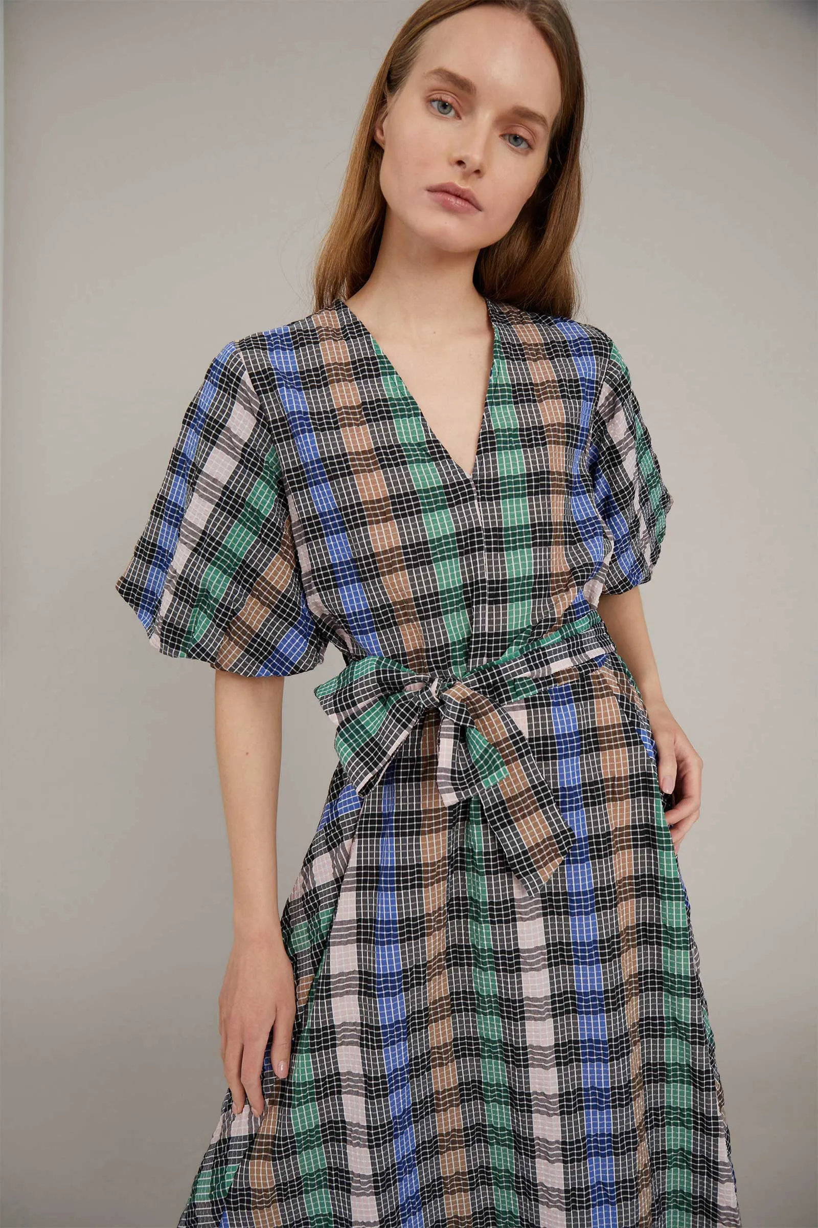 Vencer Checked Cotton Maxi Dress