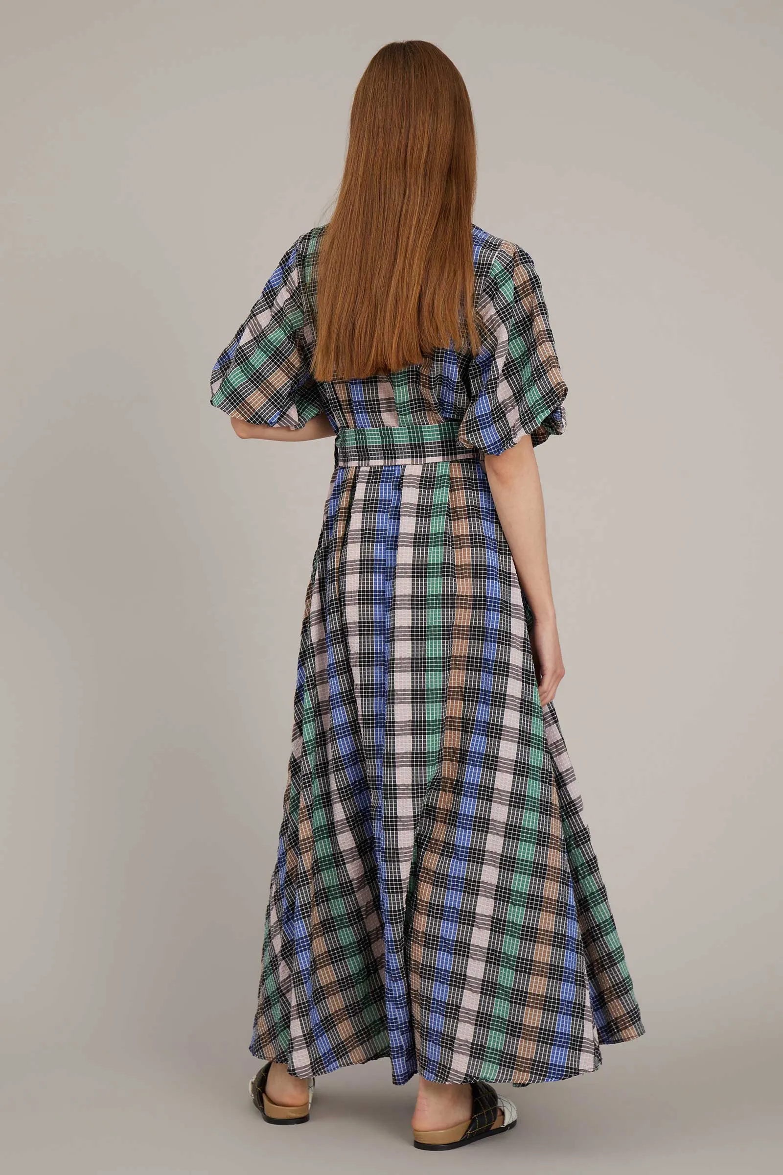 Vencer Checked Cotton Maxi Dress