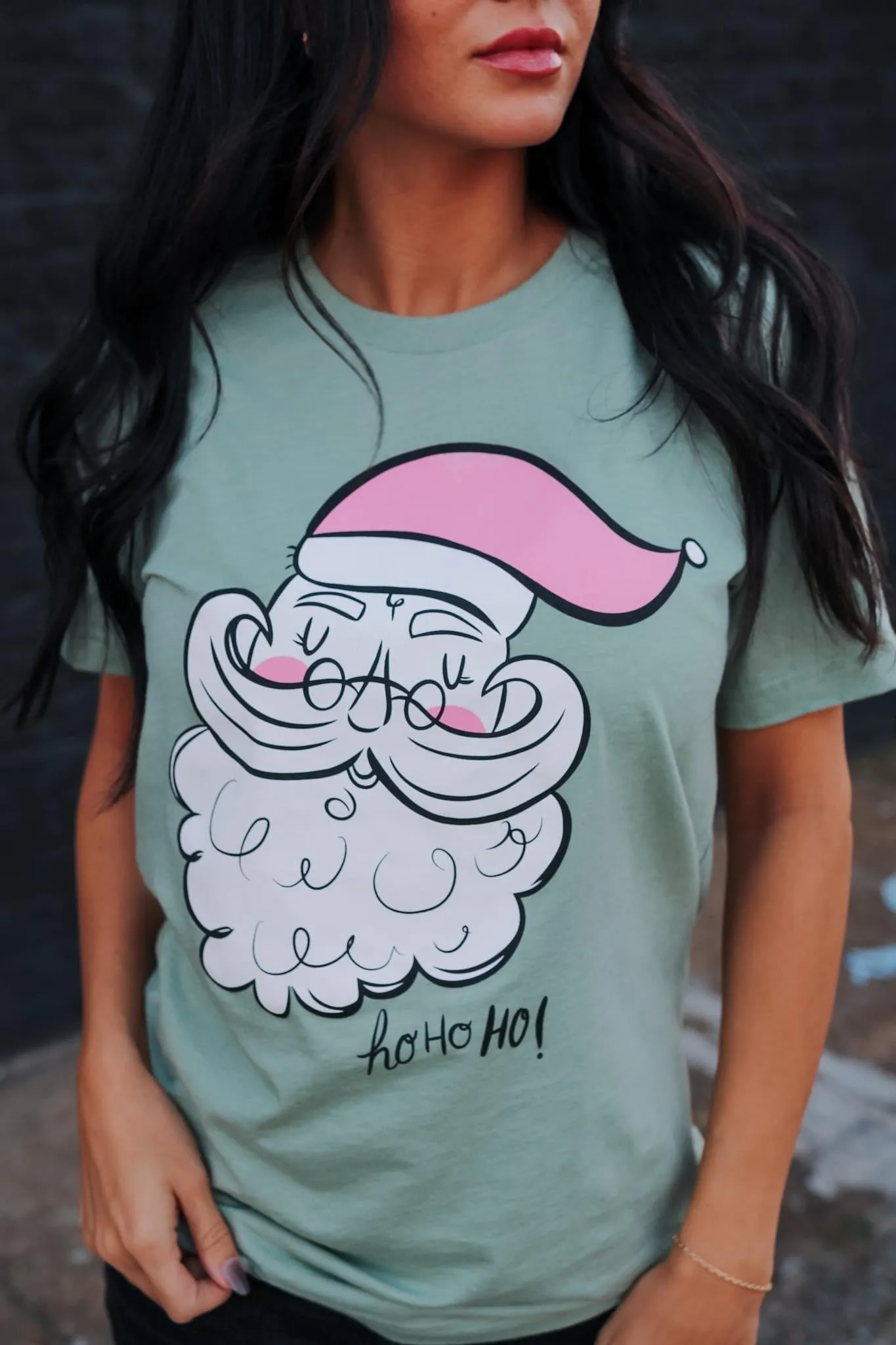 {VINTAGE SANTA} Ho Ho Ho Sage Crew Neck Tee