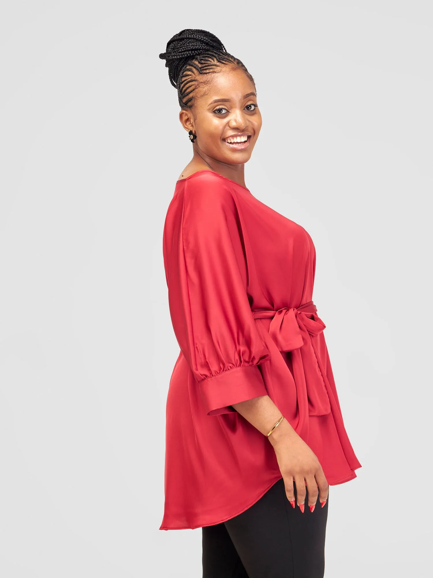 Vivo Fara Dolman Cuff Top - Red