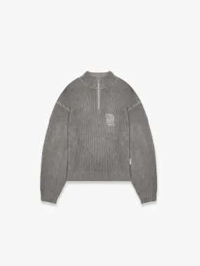 WASHED KNIT HALF ZIP - GREY