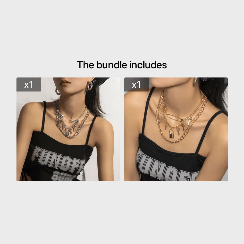 Women Exaggerated Fashion Hip Hop Gothic Paper Clip Chain Necklace Set