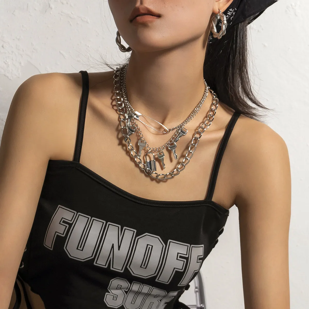 Women Exaggerated Fashion Hip Hop Gothic Paper Clip Chain Necklace Set