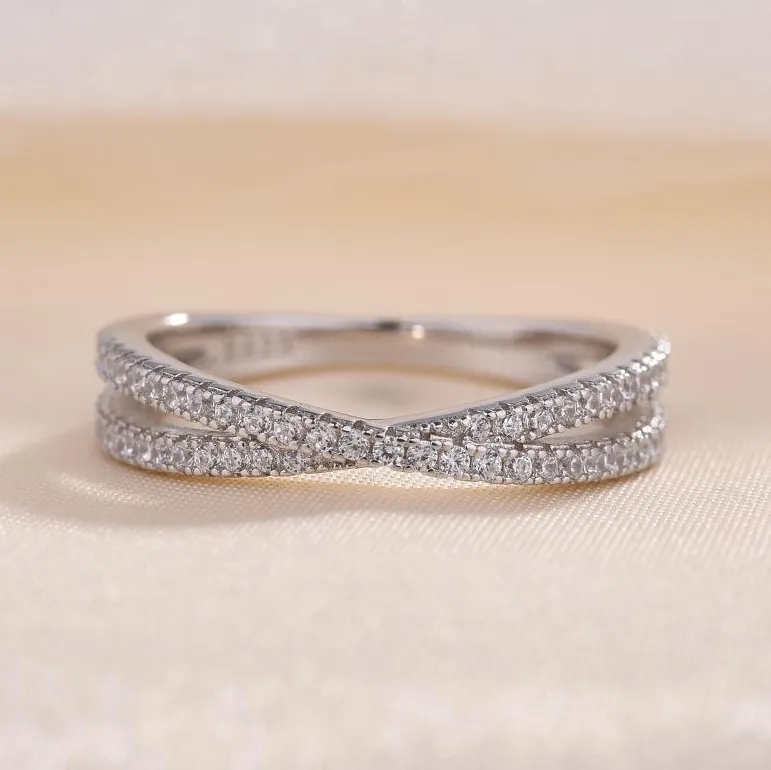 X Criss Cross & Twist Infinity Sterling Silver Wedding Band Set