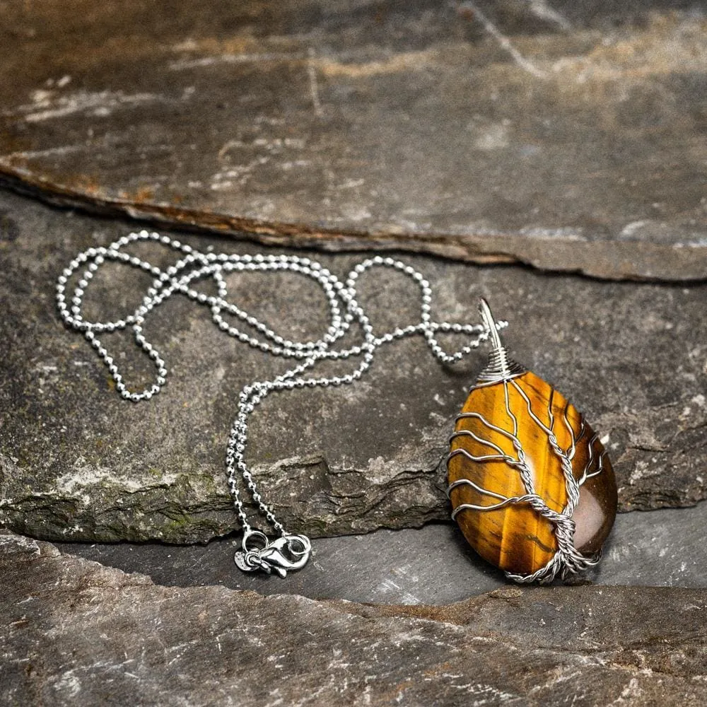 Yggdrasil / Tree of Life Necklace on Teardrop Semi-Precious Stone