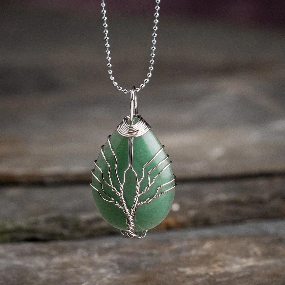 Yggdrasil / Tree of Life Necklace on Teardrop Semi-Precious Stone