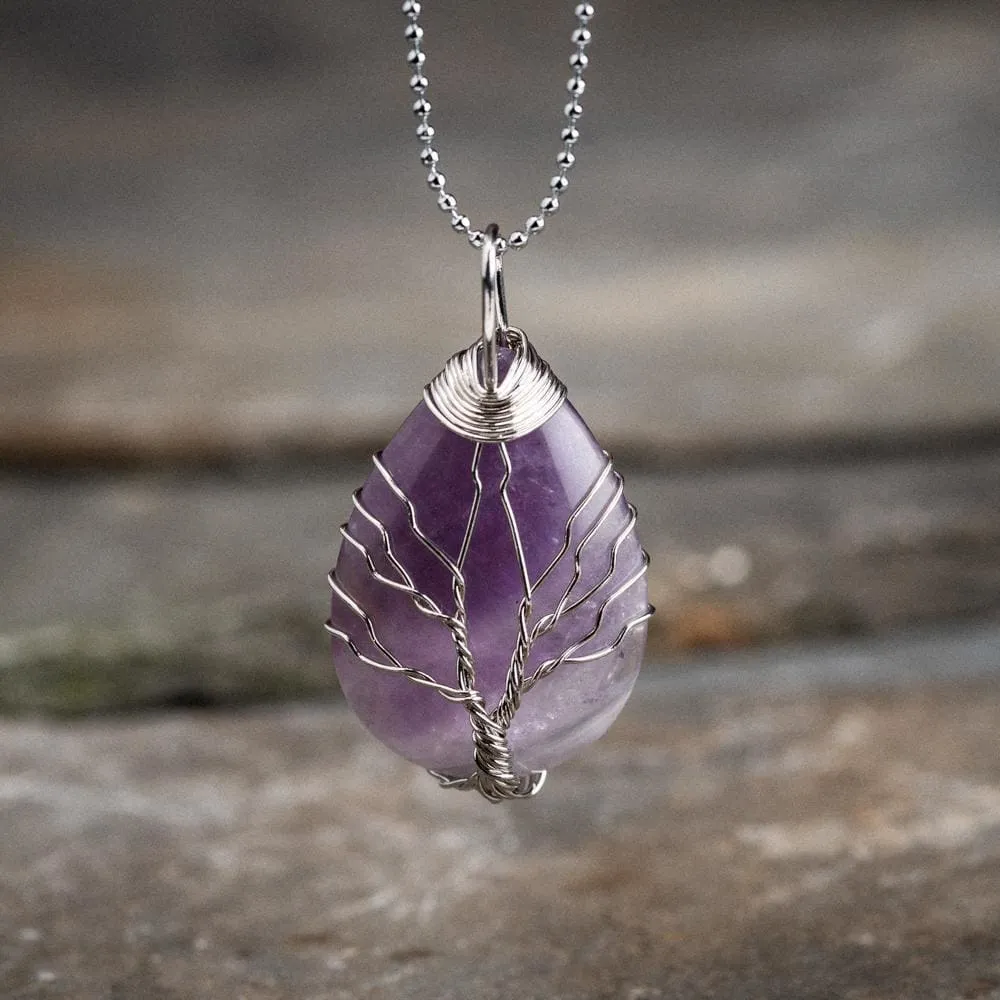 Yggdrasil / Tree of Life Necklace on Teardrop Semi-Precious Stone