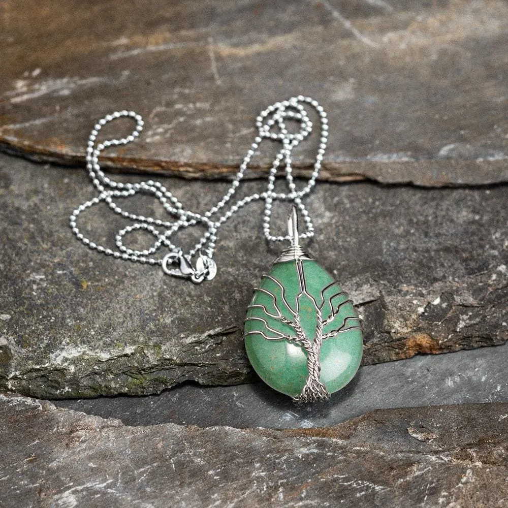 Yggdrasil / Tree of Life Necklace on Teardrop Semi-Precious Stone