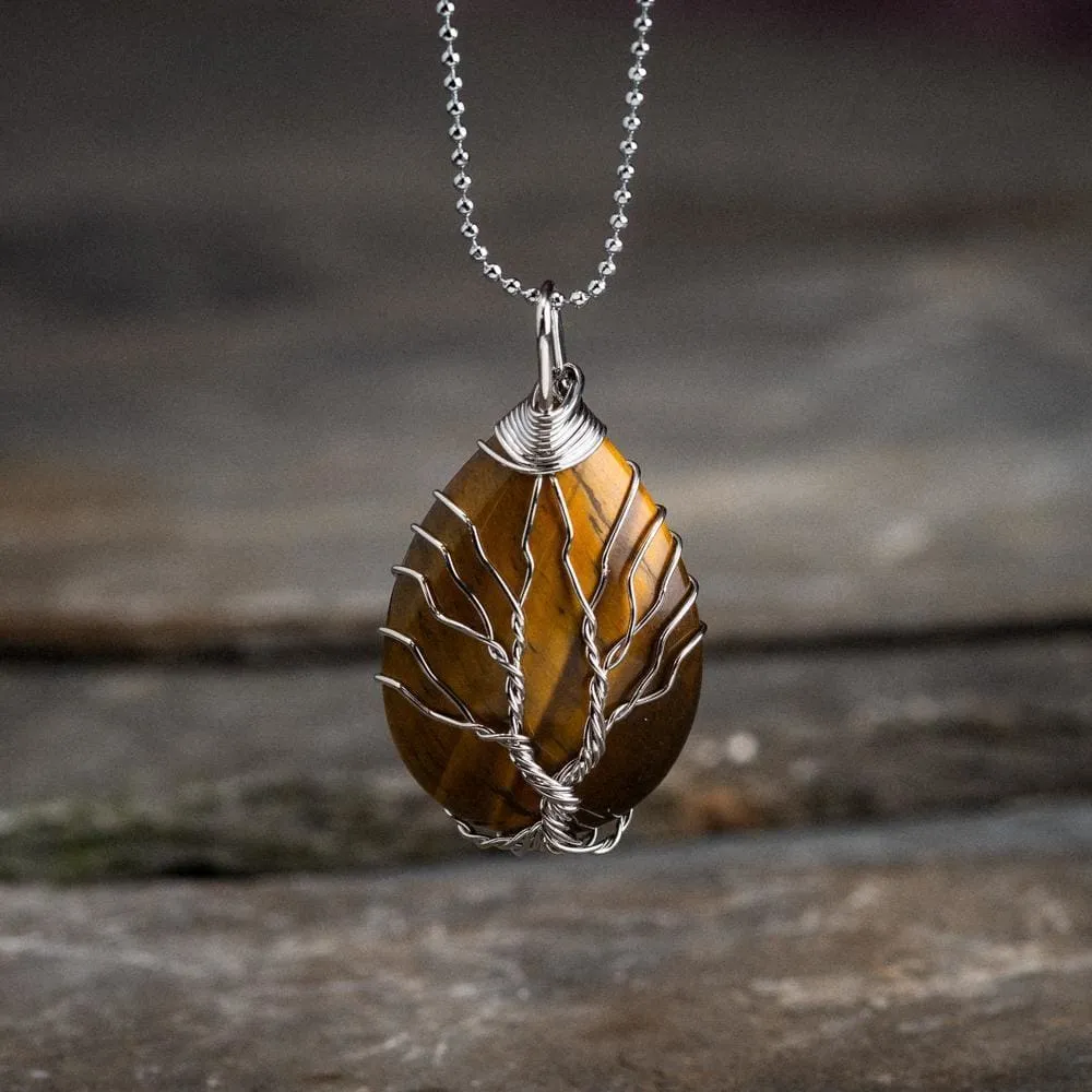 Yggdrasil / Tree of Life Necklace on Teardrop Semi-Precious Stone