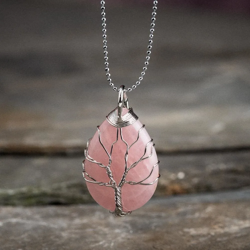 Yggdrasil / Tree of Life Necklace on Teardrop Semi-Precious Stone